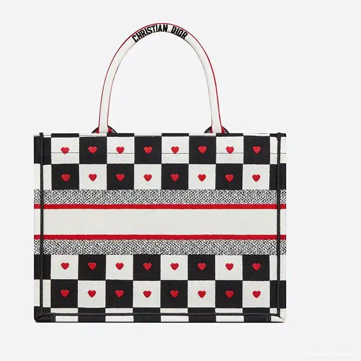 Cheap White Heart D-Chess Motif Tote Black Book Dioramour Canvas Dior 0407 Luxury